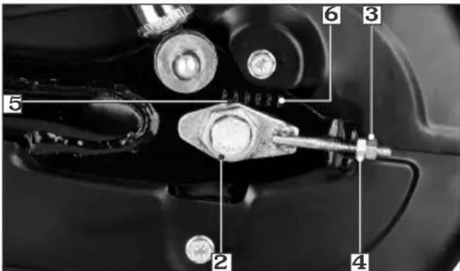 Technical diagram of a mechanical component with numbered parts labeled 1 through 6
