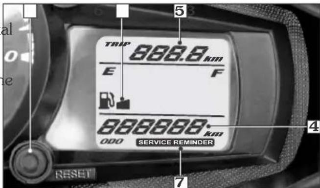 TRIP 888.8 km E F 888888 km 000 SERVICE REMINDER RESET 5 4 7