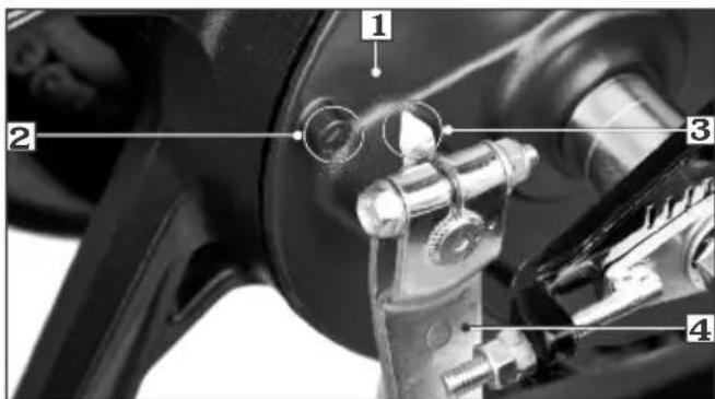 Labeled mechanical assembly diagram showing components 1, 2, 3, and 4 for automotive brake system maintenance.