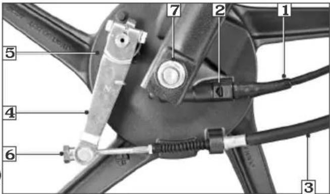 Labeled mechanical diagram of a bicycle steering wheel with numbered parts for identification