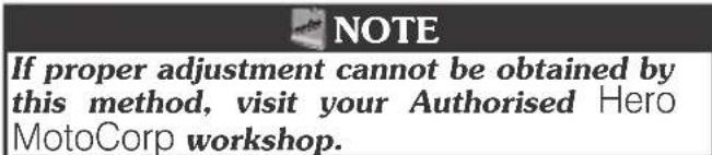 NOTE If proper adjustment cannot be obtained by this method, visit your Authorised Hero MotoCorp workshop.