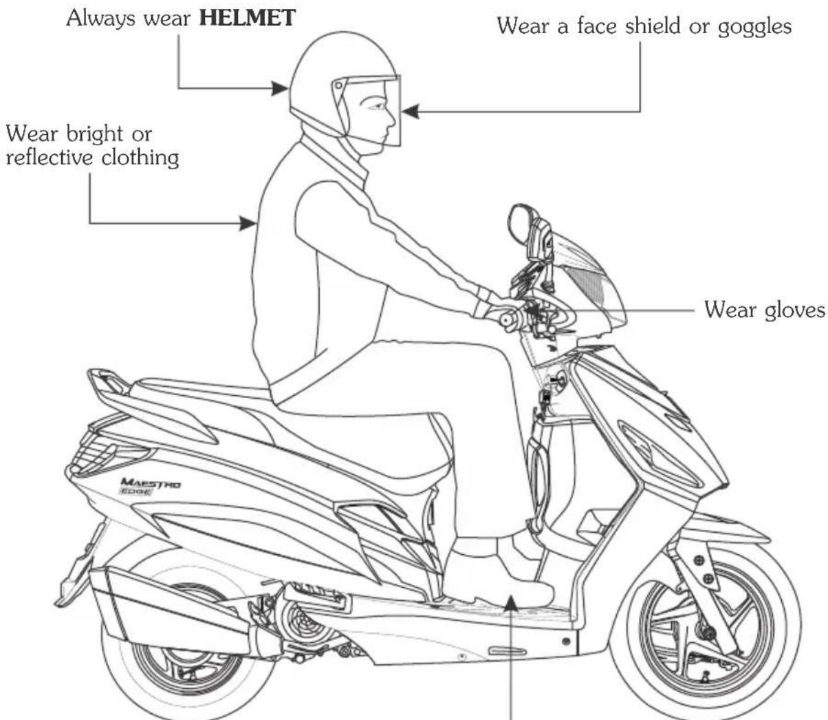 Always wear HELMET Wear a face shield or goggles Wear bright or reflective clothing Wear gloves MAESTRO EDGE