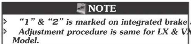 NOTE “1” & “2” is marked on integrated brake Adjustment procedure is same for LX & VX Model.