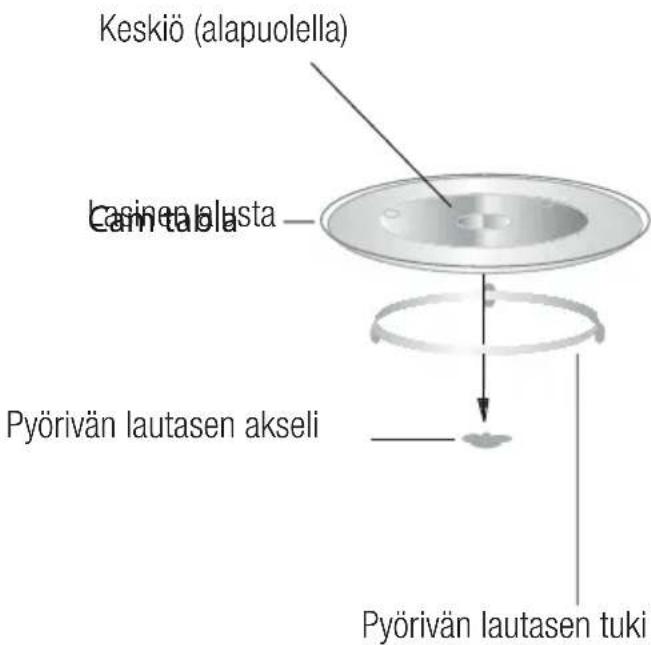 Keskiö (alapuolella) Casinen alusta Pyörivän lautasen akseli Pyörivän lautasen tuki