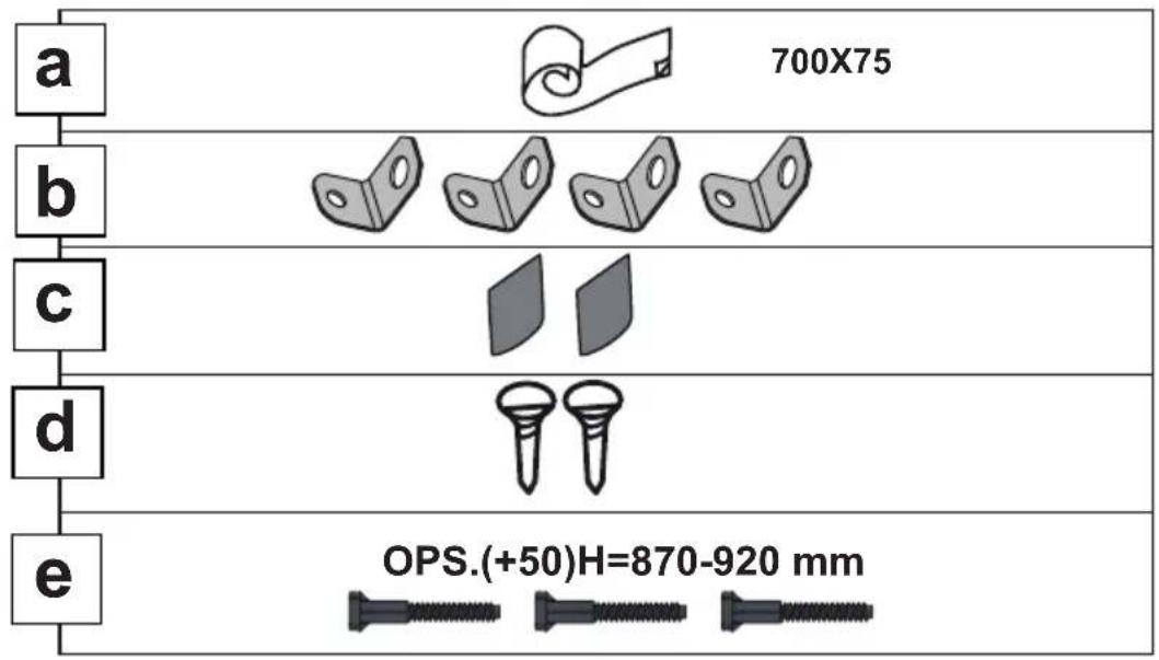 a 700X75 b c d e OPS.(+50)H=870-920 mm