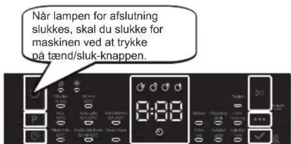 Når lampen for afslutning slukkes, skal du slukke for maskinen ved at trykke på tænd/sluk-knappen. 8:00