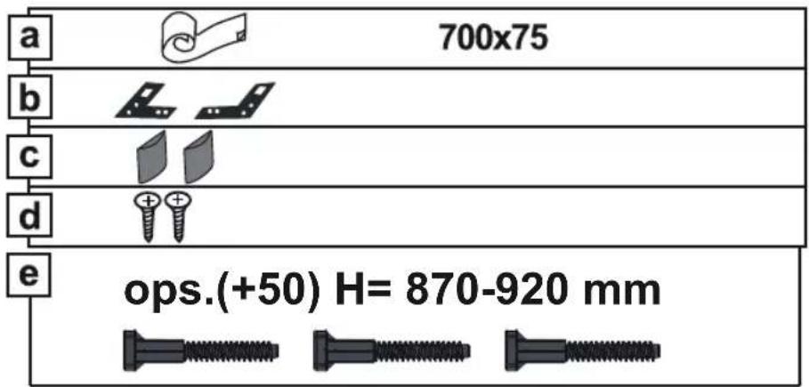 a 700x75 b c d e ops.(+50) H= 870-920 mm