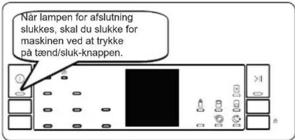 Når lampen for afslutning slukkes, skal du slukke for maskinen ved at trykke på tænd/sluk-knappen.