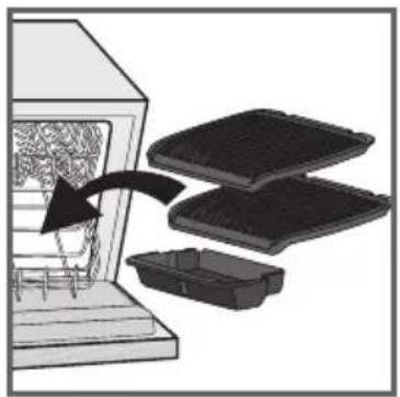 Diagram showing a container with contents being placed into a storage tray, with an arrow indicating the process (no text or symbols present)