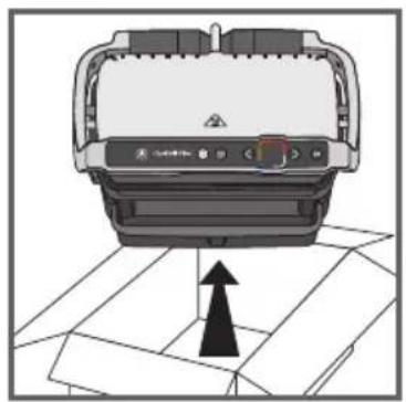 Top-down view of a vehicle head panel with a black arrow pointing to the front panel (no text or symbols visible)
