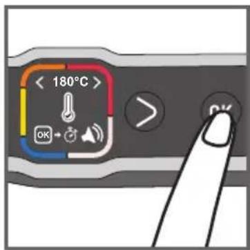 < 180°C > OK → ⬤️ > OK