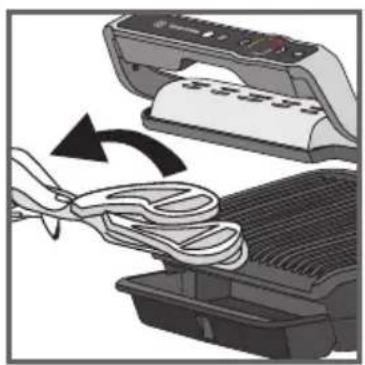 Illustration of a printer being inserted into a rack with a coiled cable, showing the process (no text or symbols)
