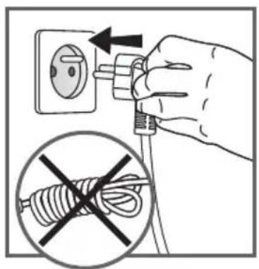 Diagram showing hand holding plug to switch inside an electrical socket, with a crossed-out wire symbol below indicating no wiring or disconnection.