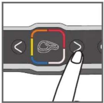Close-up of a finger pressing a button on a device interface (no text or symbols visible)