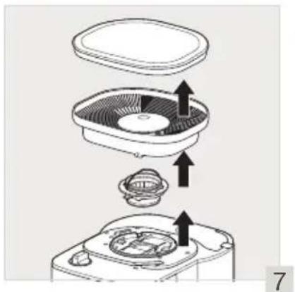 Diagram of a device's internal components showing top, front, and side views with arrows indicating flow or movement (no text or symbols)