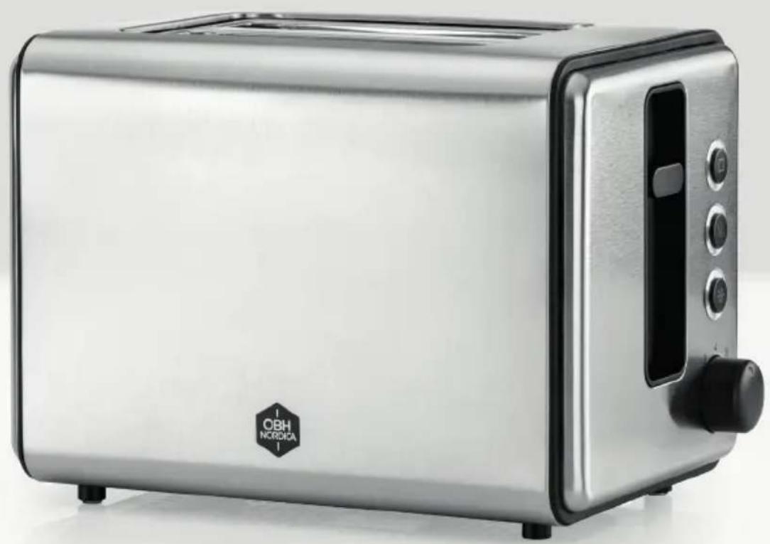 Exterior view of a modern stainless steel 2<|im_start|> Guyan 1000 disposable toaster (no visible text or symbols on body)