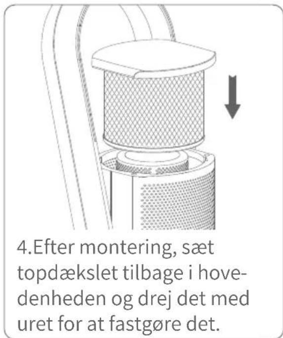 4.Efter montering, sæt topdækslet tilbage i hovedenheden og drej det med uret for at fastgøre det.