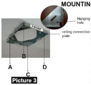 MOUNTING Hanging hole ceiling connection plate FRONT A B C D Picture 3