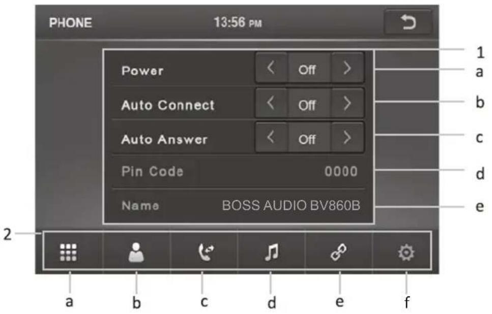 BOSS BV860B - Click phone icon and will enter into Bluetooth function interface: - 1