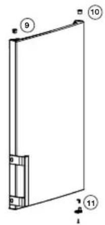 Technical diagram of a rectangular device with numbered components, likely a door or panel assembly.
