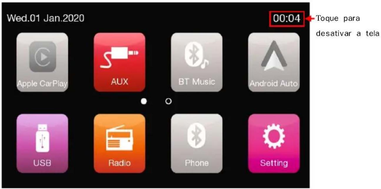Wed.01 Jan.2020 00:04 Toque para desativar a tela Apple CarPlay AUX BT Music Android Auto USB Radio Phone Setting