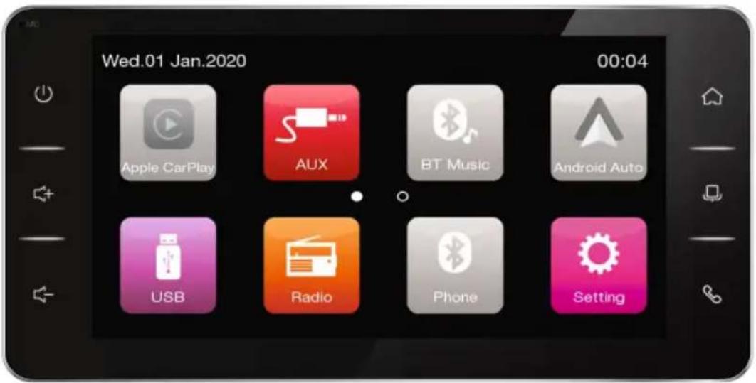 Wed.01 Jan.2020 00:04 Apple CarPlay AUX BT Music Android Auto USB Radio Phone Setting