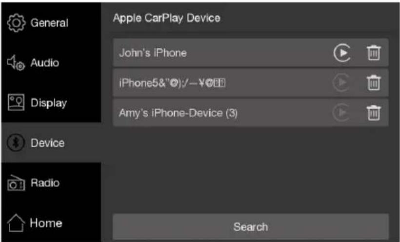 General Apple CarPlay Device John's iPhone iPhone5&"©):—¥©$ Amy's iPhone-Device (3) Device Radio Home Search