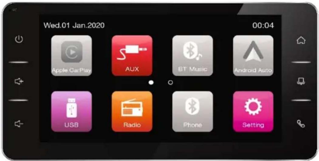 Wed.01 Jan.2020 00:04 Apple CarPlay AUX BT Music Android Auto USB Radio Phone Setting