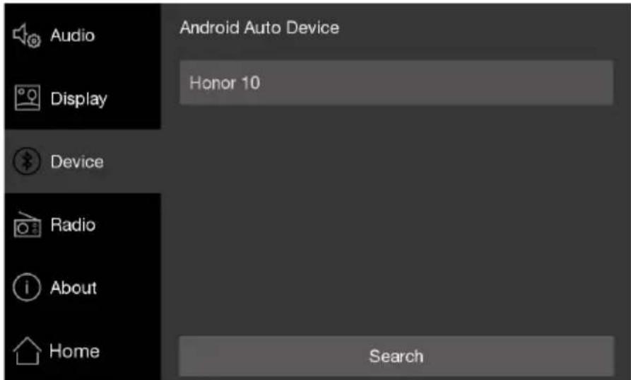 Audio Display Device Radio About Home Android Auto Device Honor 10 Search