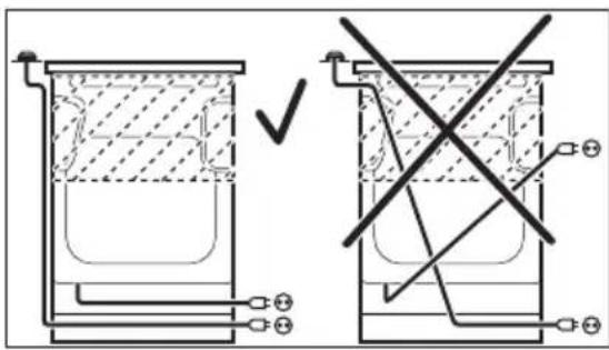 Technical diagram showing two cross-sectional views of a container with labeled components and a checkmark indicating a modification.