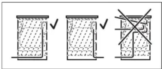 Diagram showing three stages of a filtration or separation process with checkmark and crossed-out symbols indicating removal or rejection.