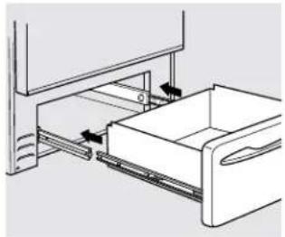 Line drawing of a drawer with arrows indicating movement or force (no text or symbols)
