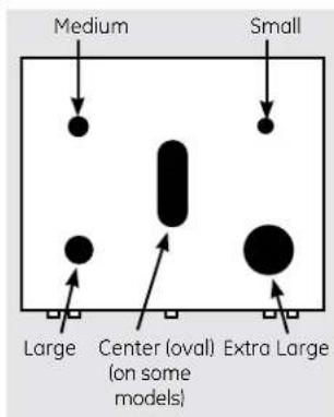 Medium Small Large Center (oval) (on some models) Extra Large