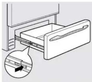 Diagram of a drawer with an inset showing a magnified view of the handle (no text or symbols present)