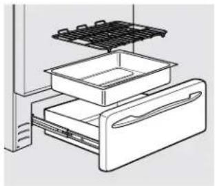 Diagram of a refrigerator interior showing drawer, storage tray, and top panel (no text or labels)