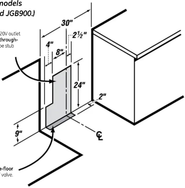 models and JGB900.) 20V outlet through- be stub 30" 4" 8" 2½" 24" 2" 9" e-floor valve. Ø