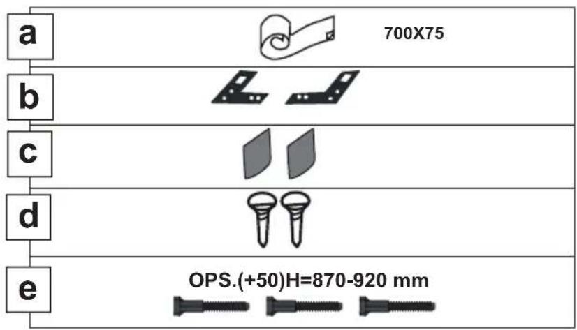a 700X75 b c d e OPS.(+50)H=870-920 mm