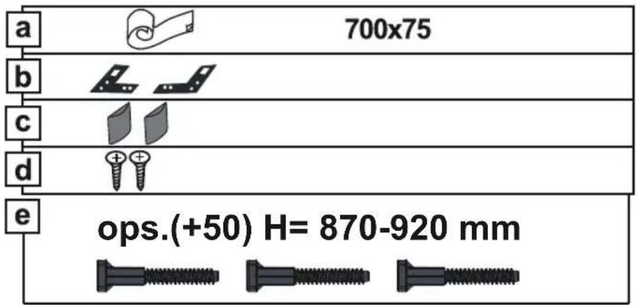 a 700x75 b c d e ops.(+50) H= 870-920 mm