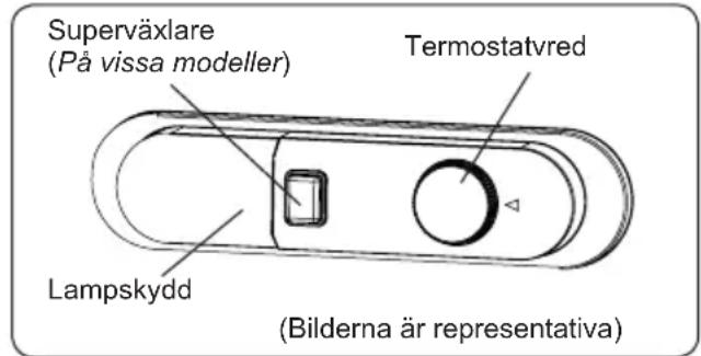 Superväxlare (På vissa modeller) Termostatvred Lampskydd (Bilderna är representativa)
