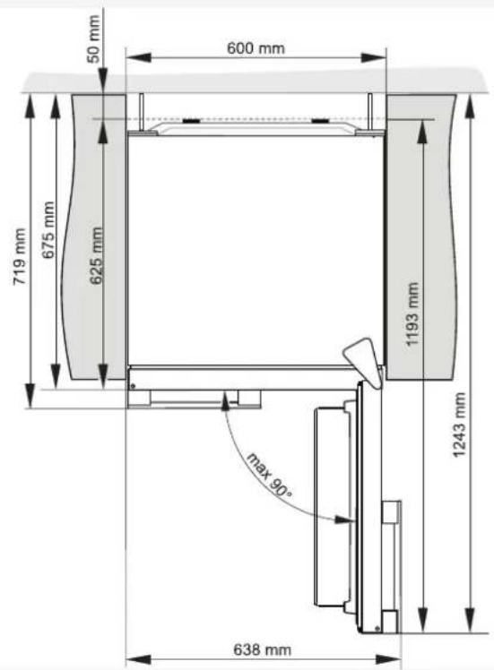 50 mm 600 mm 719 mm 675 mm 625 mm 1193 mm 1243 mm max 90° 638 mm