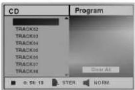 CD TRACK62 TRACK63 TRACK64 TRACK65 TRACK66 TRACK67 TRACK68 Program Clear All 0: 58:19 STER NORM.
