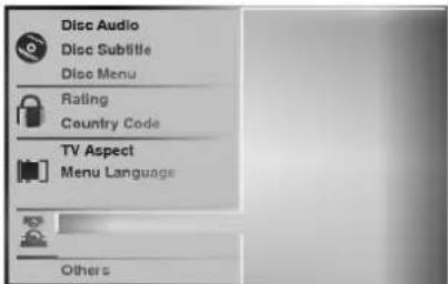 Disc Audio Disc Subtitle Disc Menu Rating Country Code TV Aspect Menu Language Others