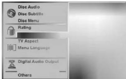 Disc Audio Disc Subtitle Disc Menu Rating TV Aspect Menu Language Digital Audio Output Others