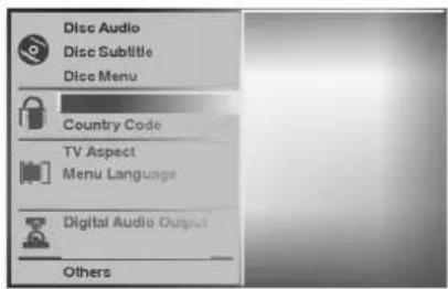 Disc Audio Disc Subtitle Disc Menu Country Code TV Aspect Menu Language Digital Audio Output Others