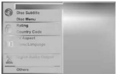 Disc Subtitle Disc Menu Rating Country Code V Aspect Menu Language Digital Audio Output Others