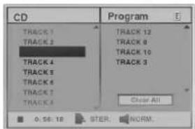 CD TRACK 1 TRACK 2 TRACK 3 TRACK 4 TRACK 5 TRACK 6 TRACK 7 TRACK 8 Program TRACK 12 TRACK 8 TRACK 10 TRACK 3 Clear All 0.56:18 STER. NORM.