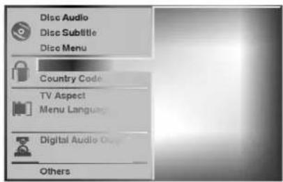 Disc Audio Disc Subtitle Disc Menu Country Code TV Aspect Menu Language Digital Audio Out Others