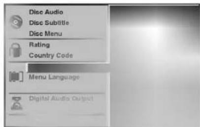 Disc Audio Disc Subtitle Disc Menu Rating Country Code Menu Language Digital Audio Output