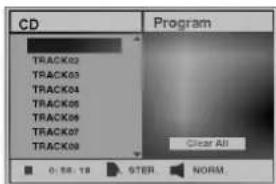 CD TRACK02 TRACK03 TRACK04 TRACK05 TRACK06 TRACK07 TRACK08 Program Clear All 0: 18: 19 STER NORM
