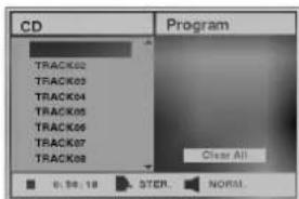 CD Program TRACK02 TRACK03 TRACK04 TRACK05 TRACK06 TRACK07 TRACK08 Clear All 0: 19: 19 STER. NORM.